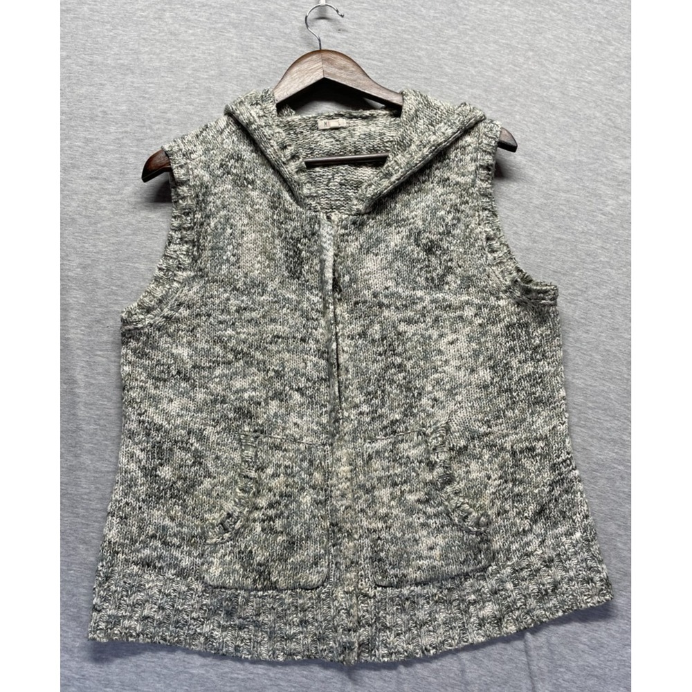 Minne Hooded Sweater Vest Womens XL Gray Marled Sleeveless Tight Knit Ribbed